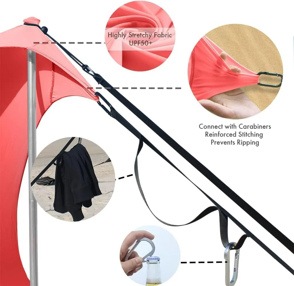 Beach Canopy Windproof Design, Sun Shelter UPF50  Portable Family Tent with 6 Sandbags Anchors 10x10 FT 2 Pole Pop Up Outdoor Shelter for Beach, Camping, Fishing, Backyard