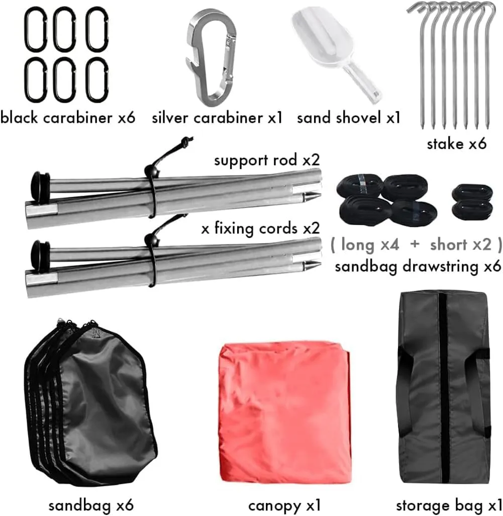 Beach Canopy Windproof Design, Sun Shelter UPF50  Portable Family Tent with 6 Sandbags Anchors 10x10 FT 2 Pole Pop Up Outdoor Shelter for Beach, Camping, Fishing, Backyard