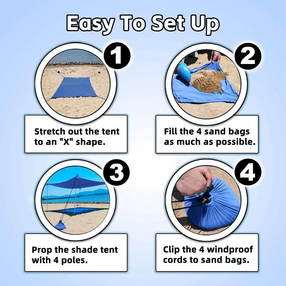 Beach Shade Tent, Portable Easy Pop Up Beach Canopy, UPF50  Sun Protection Shelter, Windproof & Water Resistant, Perfect for Family