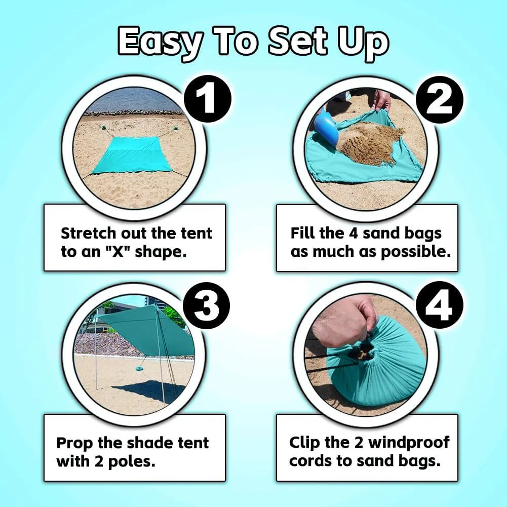 Beach Shade Tent, Portable Easy Pop Up Beach Canopy, UPF50  Sun Protection Shelter, Windproof & Water Resistant, Perfect for Family