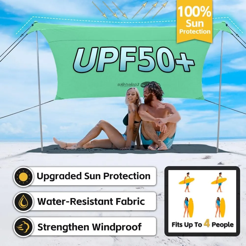 Beach Shade Tent, Portable Easy Pop Up Beach Canopy, UPF50  Sun Protection Shelter, Windproof & Water Resistant, Perfect for Family