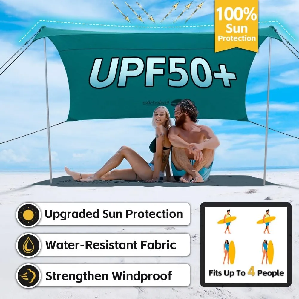 Beach Shade Tent, Portable Easy Pop Up Beach Canopy, UPF50  Sun Protection Shelter, Windproof & Water Resistant, Perfect for Family