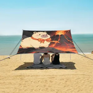 Beach Shade Tent with UPF50  UV Protection,Capybara Beside The Volcano Lightweight Camping Sun Shelter for Outdoor,Camping Trips, Fishing, Backyard,Picnics,Easy Set Up and Carry 9x10.5 FT