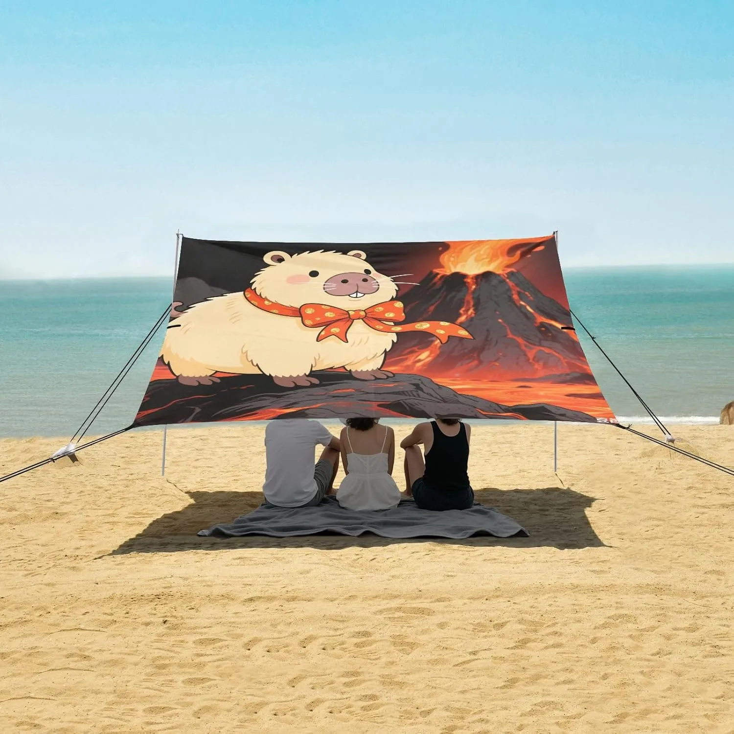 Beach Shade Tent with UPF50  UV Protection,Capybara Beside The Volcano Lightweight Camping Sun Shelter for Outdoor,Camping Trips, Fishing, Backyard,Picnics,Easy Set Up and Carry 9x10.5 FT