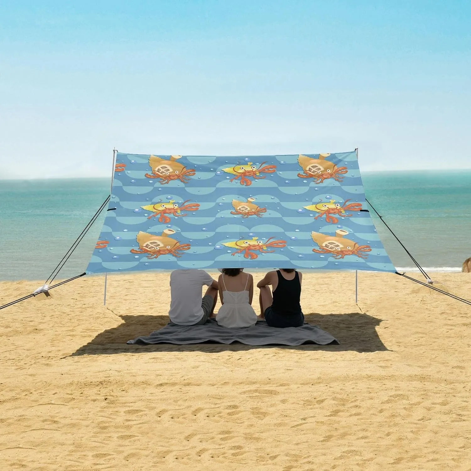Beach Shade Tent with UPF50  UV Protection,Cartoon Hermit Crabs Lightweight Camping Sun Shelter for Outdoor,Camping Trips, Fishing, Backyard,Picnics,Easy Set Up and Carry 9x10.5 FT