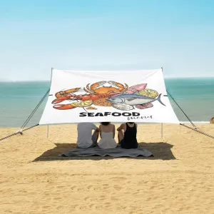 Beach Shade Tent with UPF50  UV Protection,Cartoon Seafood Set Menu Lightweight Camping Sun Shelter for Outdoor,Camping Trips, Fishing, Backyard,Picnics,Easy Set Up and Carry 9x10.5 FT