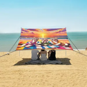 Beach Shade Tent with UPF50  UV Protection,Cartoon Three Holiday Ferrets Lightweight Camping Sun Shelter for Outdoor,Camping Trips, Fishing, Backyard,Picnics,Easy Set Up and Carry 9x10.5 FT