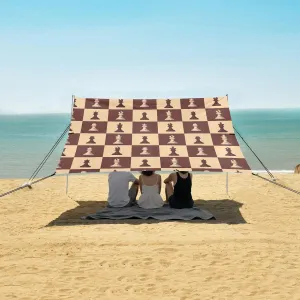 Beach Shade Tent with UPF50  UV Protection,Set of Chess Figures Brown Lightweight Camping Sun Shelter for Outdoor,Camping Trips, Fishing, Backyard,Picnics,Easy Set Up and Carry 9x10.5 FT