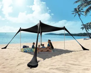 Beach Tent Canopy Sun Shade UPF50 , Easy Pop Up Anti-Wind Sun Shelter with Stability Poles/Carry Bag/Ground Pegs/Sand Shovel, Portable Sunshade for Beach Camping (Black, 10×10 FT 4 Pole)