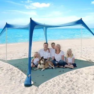 Beach Tent Sun Shelter - 10 x 10 Ft Beach Canopy UPF50  UV Protection with Sandbags, Poles, Grond Pegs and Anti-Wind Ropes for Camping, Backyard, Picnics and Fishing