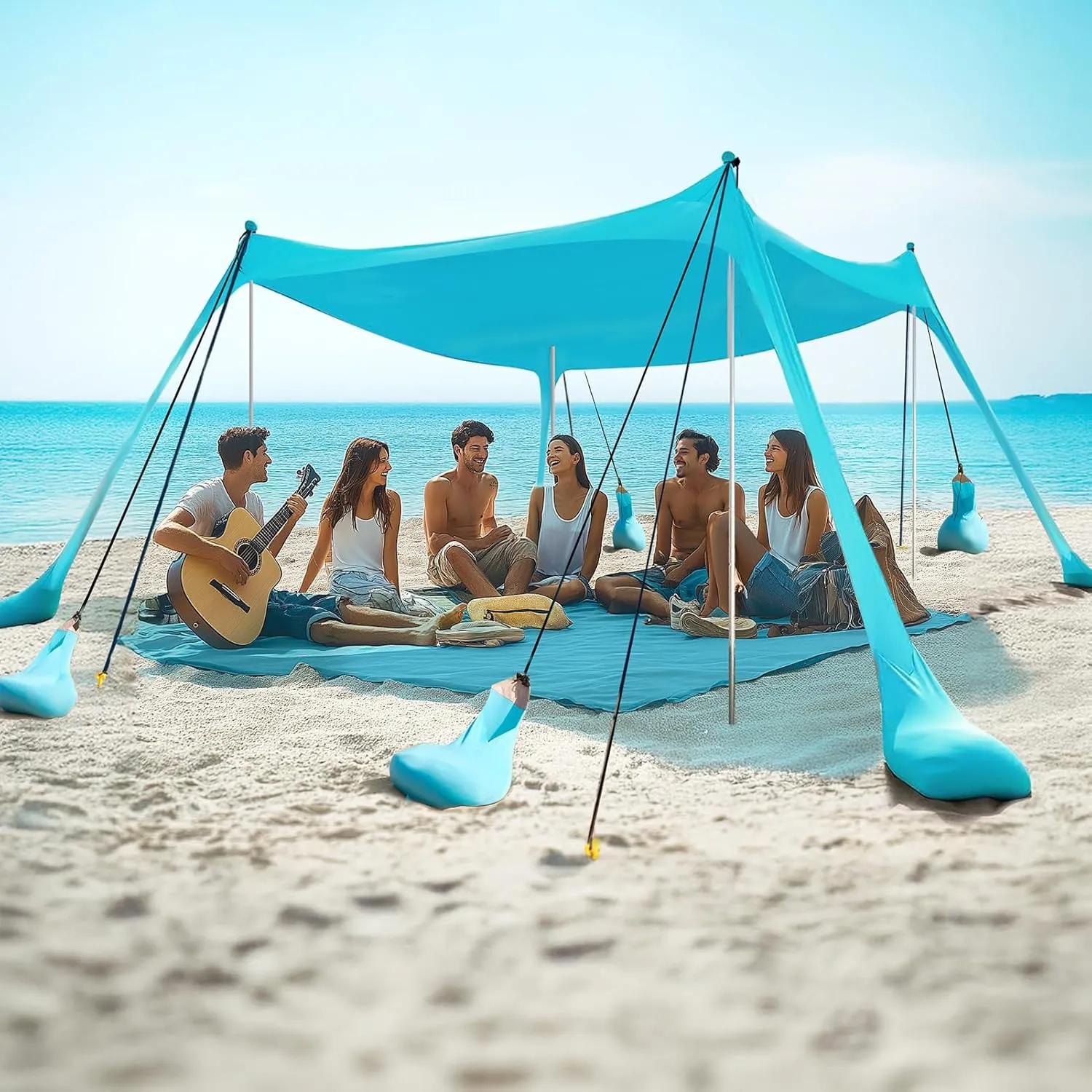 Beach Tent Sun Shelter 10 x 10FT with 8 Sandbags, UPF 50  Protection Beach Shade Canopy, Eazy Up Portable Canopy Tent for Sun, Camping, Fishing, Backyard