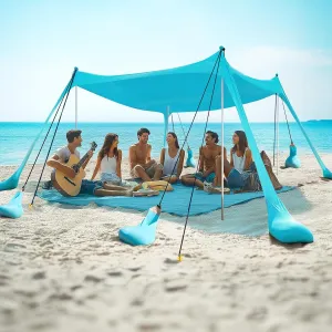 Beach Tent Sun Shelter 10 x 10FT with 8 Sandbags, UPF 50  Protection Beach Shade Canopy, Eazy Up Portable Canopy Tent for Sun, Camping, Fishing, Backyard