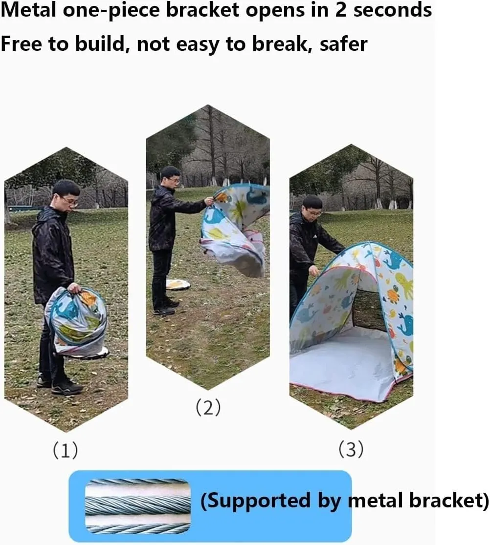 Beach Tent Sunshade with UV Protection, Lightweight and Easy Setup, Anti-UV Portable Sun Shelter for Camping, Picnic, and Beach, Includes Storage Bag and Stainless Steel Nails