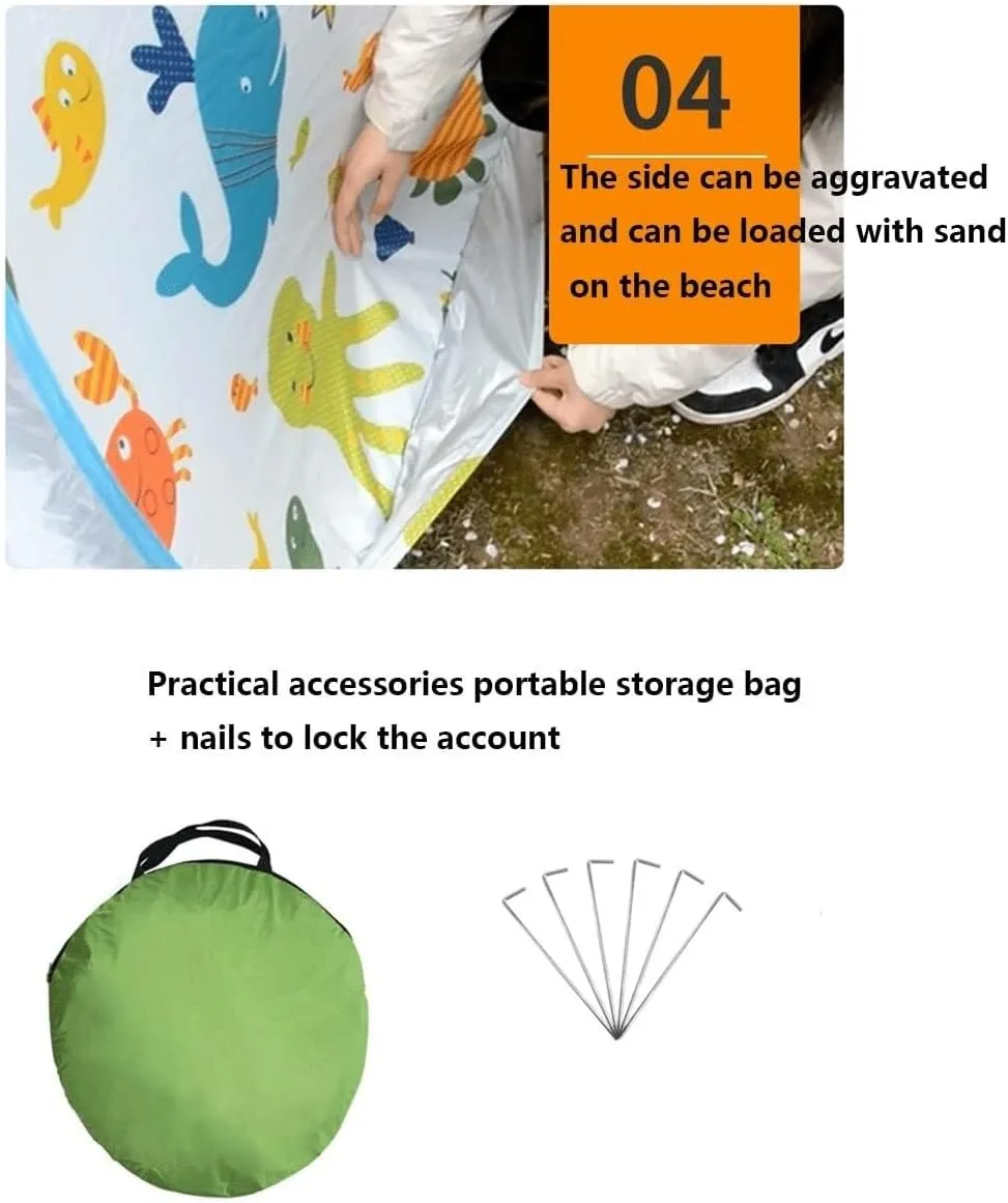 Beach Tent Sunshade with UV Protection, Lightweight and Easy Setup, Anti-UV Portable Sun Shelter for Camping, Picnic, and Beach, Includes Storage Bag and Stainless Steel Nails