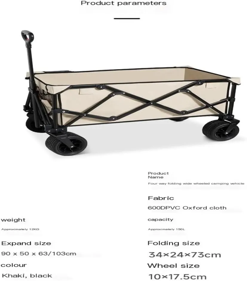 Beach Trolley Cart Shanuoduoji Outdoor Camper Fully Folding Camping Trailer Self-Driving Spring Outing Hand-Drawn Cart Picnic Camper Trolley Cart