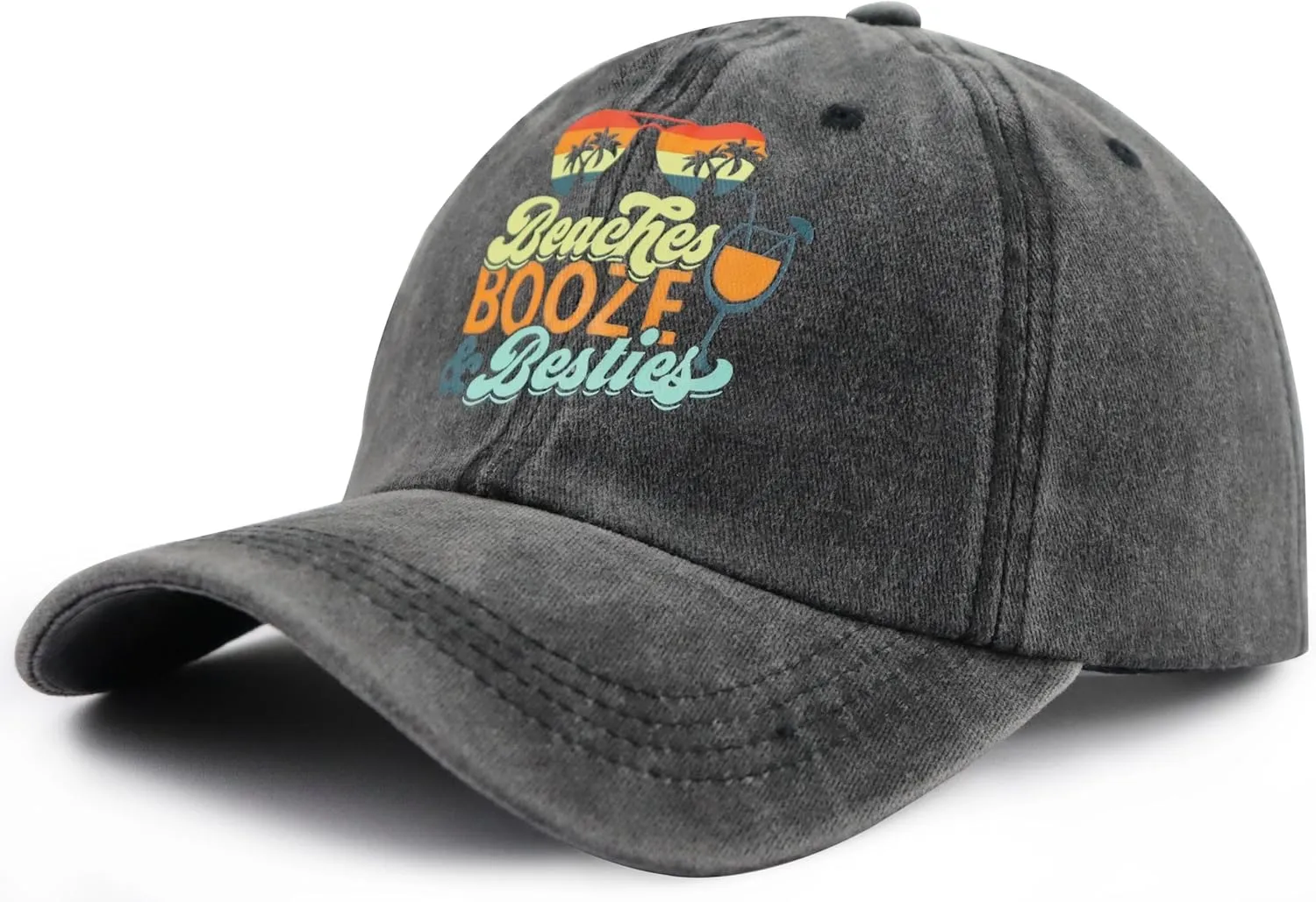 Beaches Booze & Besties Hat for Women, Vintage Adjustable Cotton Beach Baseball Cap
