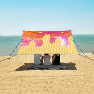Beautiful Gradient Ice Cream Beach Canopy Tent Anti-UV & Wind Resistant, Camping Sun Shelter Easy Setup Portable,Outdoor Shade Tents with Sandbags,Sand Shovels,Ground Pegs & Stability Poles