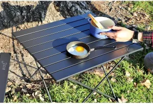 Bed Bath & Beyond Folding Table, Portable Camping Table, Aluminum Collapsible Table top Ultralight Compact with Carry Bag Black 18" D x 27" W x 16" H