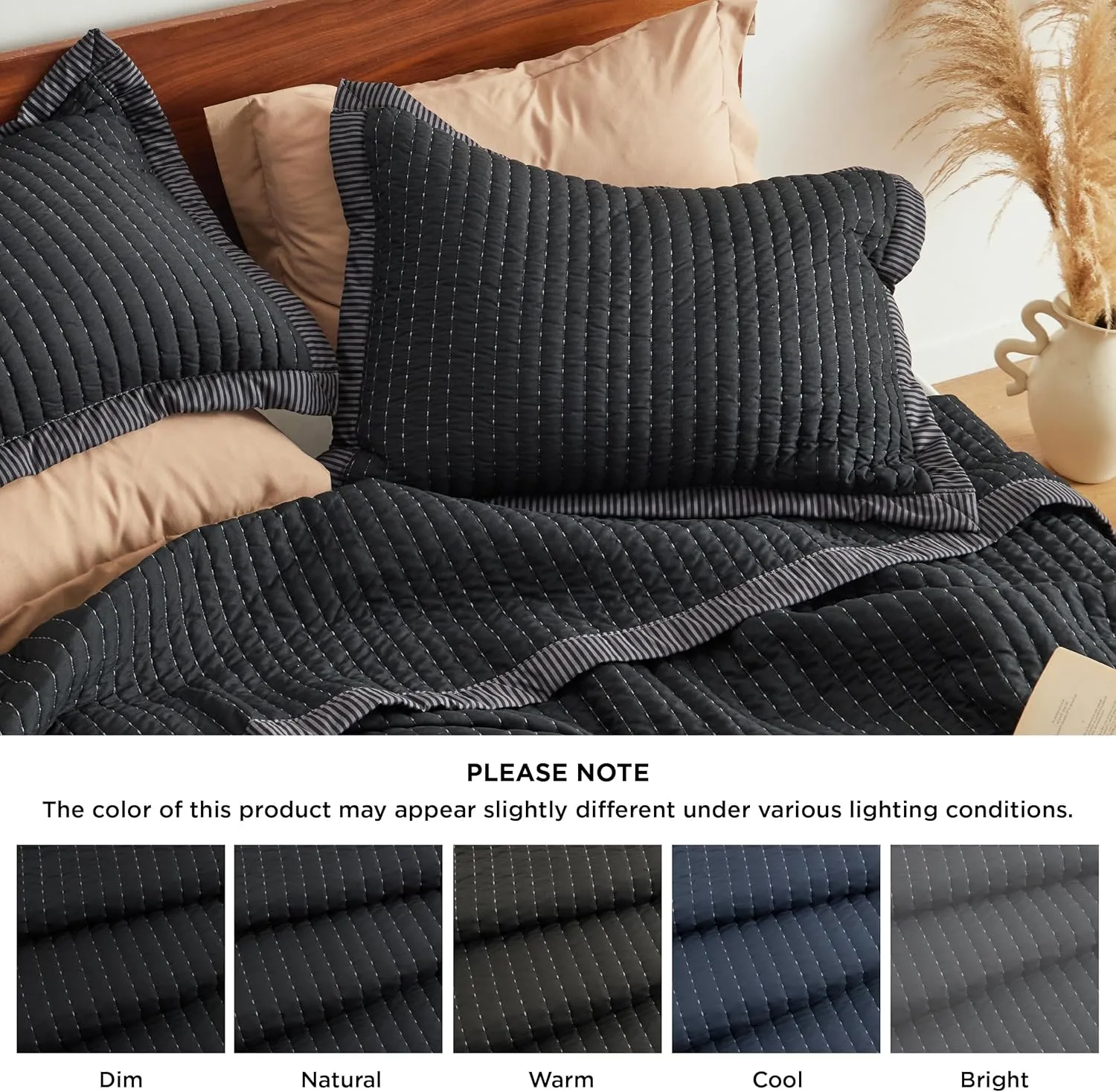 Bedsure Black Quilts Queen Size - Queen Quilt Bedding Set Bedspread Coverlet, Lightweight Corduroy Pattern Bedspread, 3-Piece Set with 90"x96" Coverlet & 2 Pillow Shams, All-Season Soft Microfiber