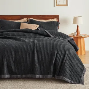 Bedsure Black Quilts Queen Size - Queen Quilt Bedding Set Bedspread Coverlet, Lightweight Corduroy Pattern Bedspread, 3-Piece Set with 90"x96" Coverlet & 2 Pillow Shams, All-Season Soft Microfiber