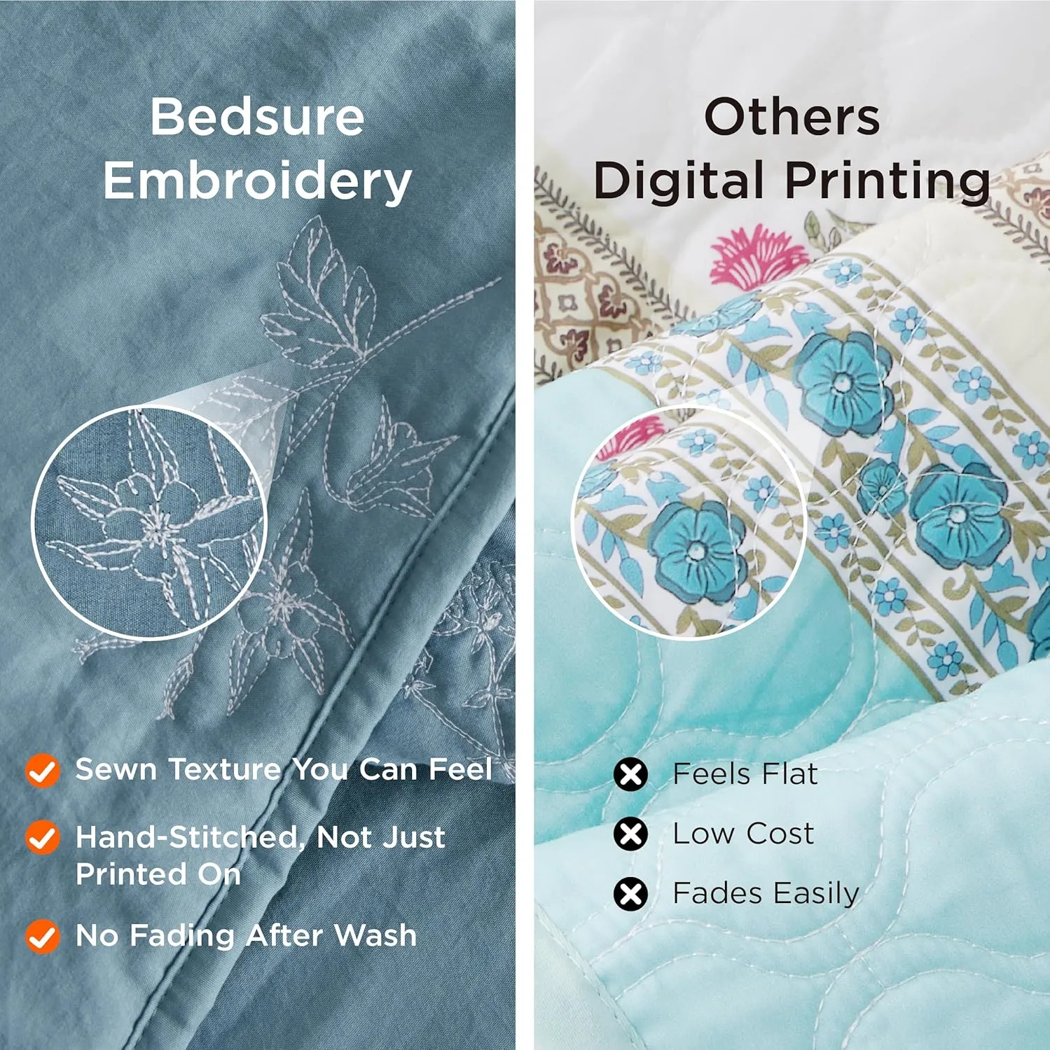 Bedsure Botanical Floral Quilt King Size for Modern Farmhouse Decor, Luxurious Summer Bedding Set, Super Soft Bedspread King Size, Lightweight Comforter with 2 Pillow Shams, Blue, 106x96 Inch