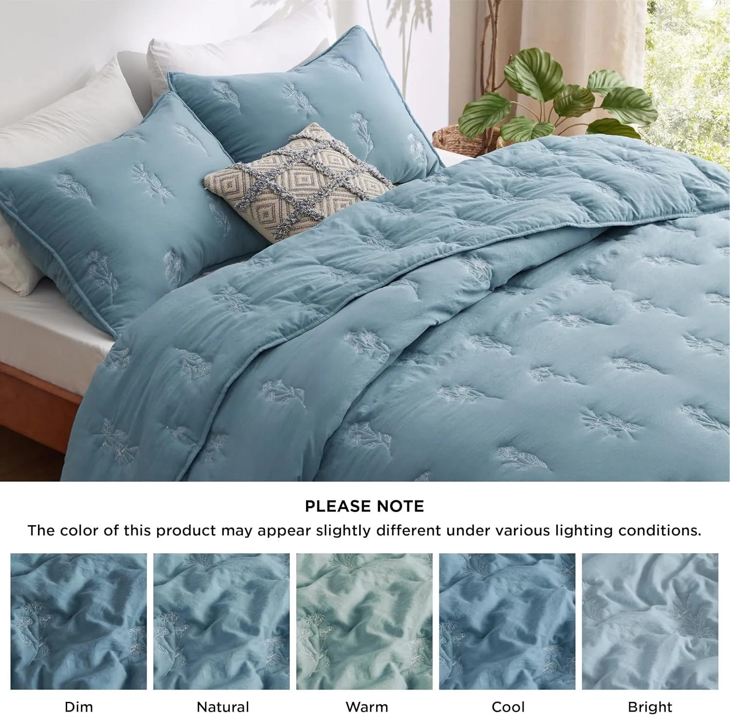 Bedsure Botanical Floral Quilt King Size for Modern Farmhouse Decor, Luxurious Summer Bedding Set, Super Soft Bedspread King Size, Lightweight Comforter with 2 Pillow Shams, Blue, 106x96 Inch