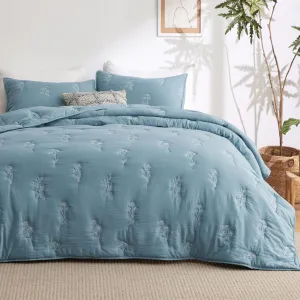 Bedsure Botanical Floral Quilt King Size for Modern Farmhouse Decor, Luxurious Summer Bedding Set, Super Soft Bedspread King Size, Lightweight Comforter with 2 Pillow Shams, Blue, 106x96 Inch