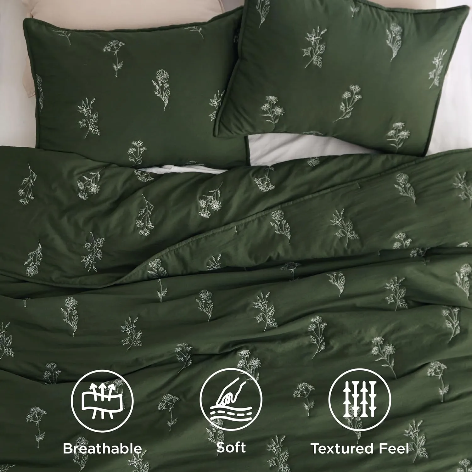 Bedsure Botanical Floral Quilt King Size for Modern Farmhouse Decor, Luxurious Summer Bedding Set, Super Soft Bedspread King Size, Lightweight Comforter with 2 Pillow Shams, Olive Green, 106x96 Inch