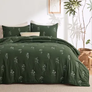 Bedsure Botanical Floral Quilt King Size for Modern Farmhouse Decor, Luxurious Summer Bedding Set, Super Soft Bedspread King Size, Lightweight Comforter with 2 Pillow Shams, Olive Green, 106x96 Inch