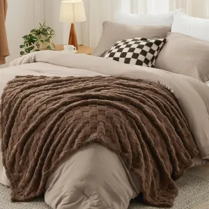 Bedsure Full Comforter Set 5 Pieces - Bed in a Bag with Checkered Throw Blanket and Decorative Pillow, Lightweight Bedding Comforter Sets, All Season Boho Bedding, Light Camel