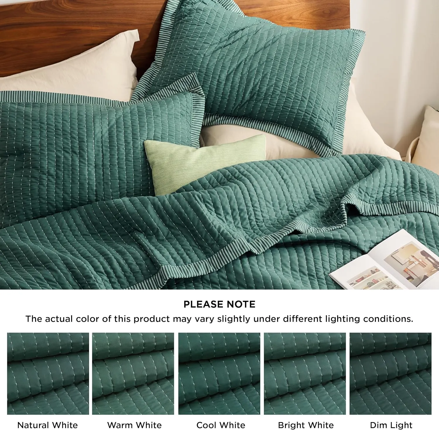 Bedsure Green Quilts Queen Size - Queen Quilt Bedding Set Bedspread Coverlet, Lightweight Corduroy Pattern Bedspread, 3-Piece Set with 90"x96" Coverlet & 2 Pillow Shams, All-Season Soft Microfiber