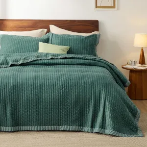 Bedsure Green Quilts Queen Size - Queen Quilt Bedding Set Bedspread Coverlet, Lightweight Corduroy Pattern Bedspread, 3-Piece Set with 90"x96" Coverlet & 2 Pillow Shams, All-Season Soft Microfiber