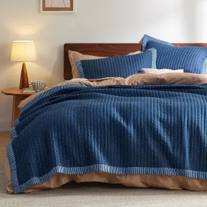 Bedsure Navy Quilts Queen Size - Queen Quilt Bedding Set Bedspread Coverlet, Lightweight Corduroy Pattern Bedspread, 3-Piece Set with 90"x96" Coverlet & 2 Pillow Shams, All-Season Soft Microfiber