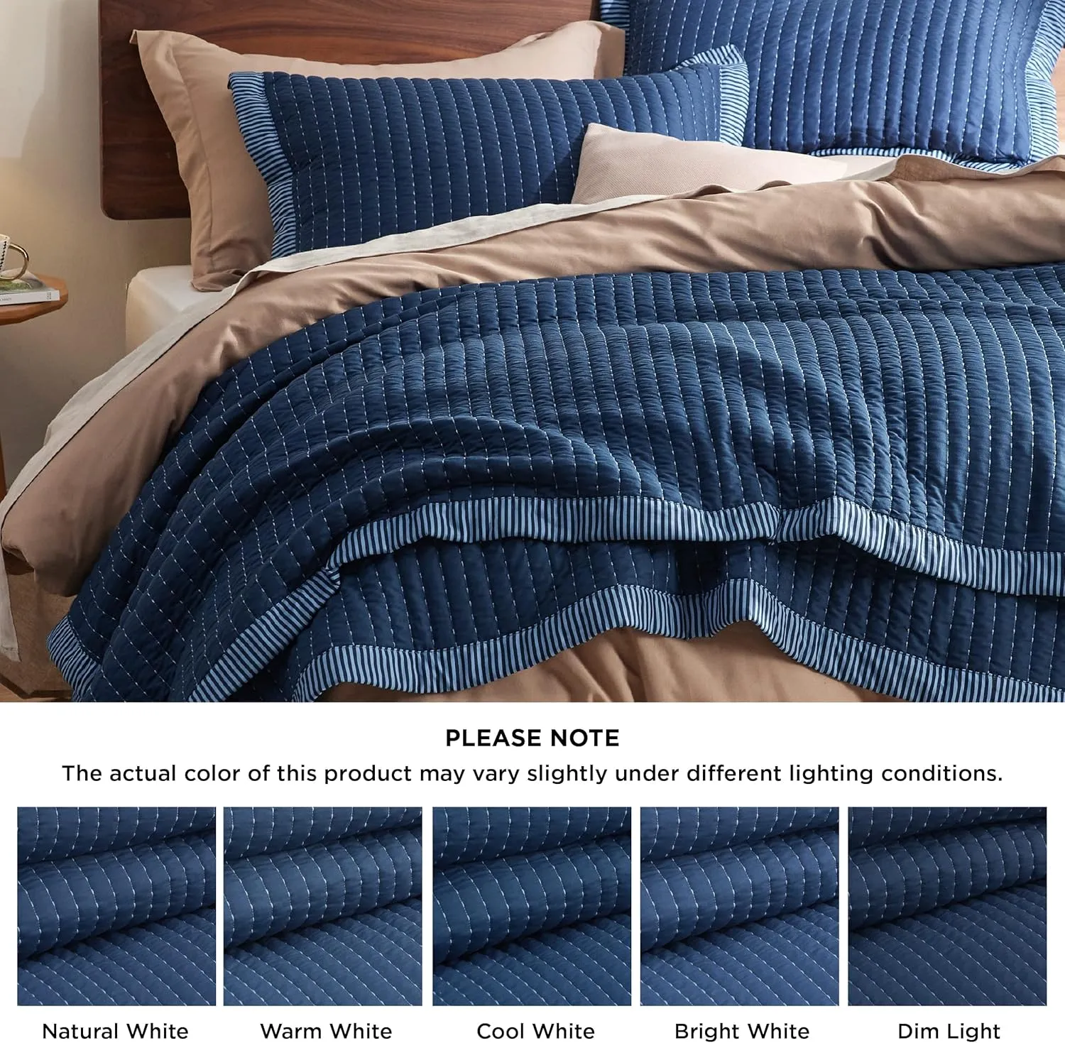 Bedsure Navy Quilts Queen Size - Queen Quilt Bedding Set Bedspread Coverlet, Lightweight Corduroy Pattern Bedspread, 3-Piece Set with 90"x96" Coverlet & 2 Pillow Shams, All-Season Soft Microfiber
