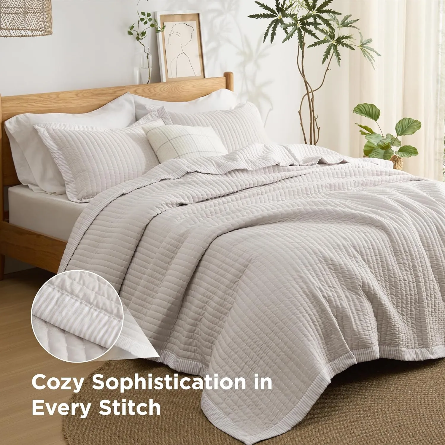 Bedsure Quilts Queen Size - Queen Quilt Bedding Set Bedspread Coverlet Comforter, Lightweight Corduroy Pattern Bedspread, 3-Piece Set with 90"x96" Coverlet & 2 Pillow Shams, All-Season Soft Microfiber