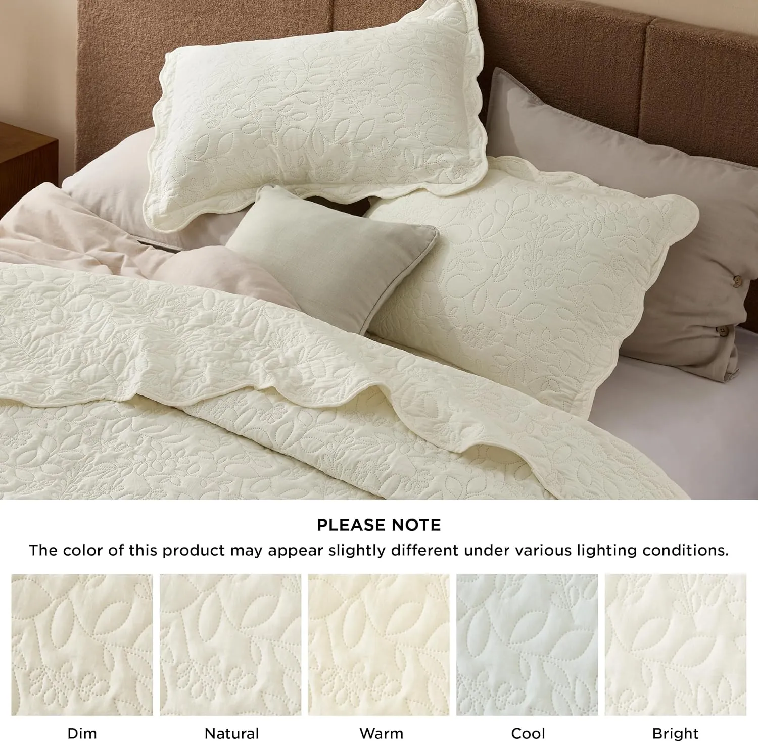 Bedsure Quilts Queen Size - Ultra Soft Pre-Washed Bedspread - Lightweight Cream Yellow Comforter with 2 Pillow Shams - Summer Bedding Set with Leaf Design 90x96 Inch