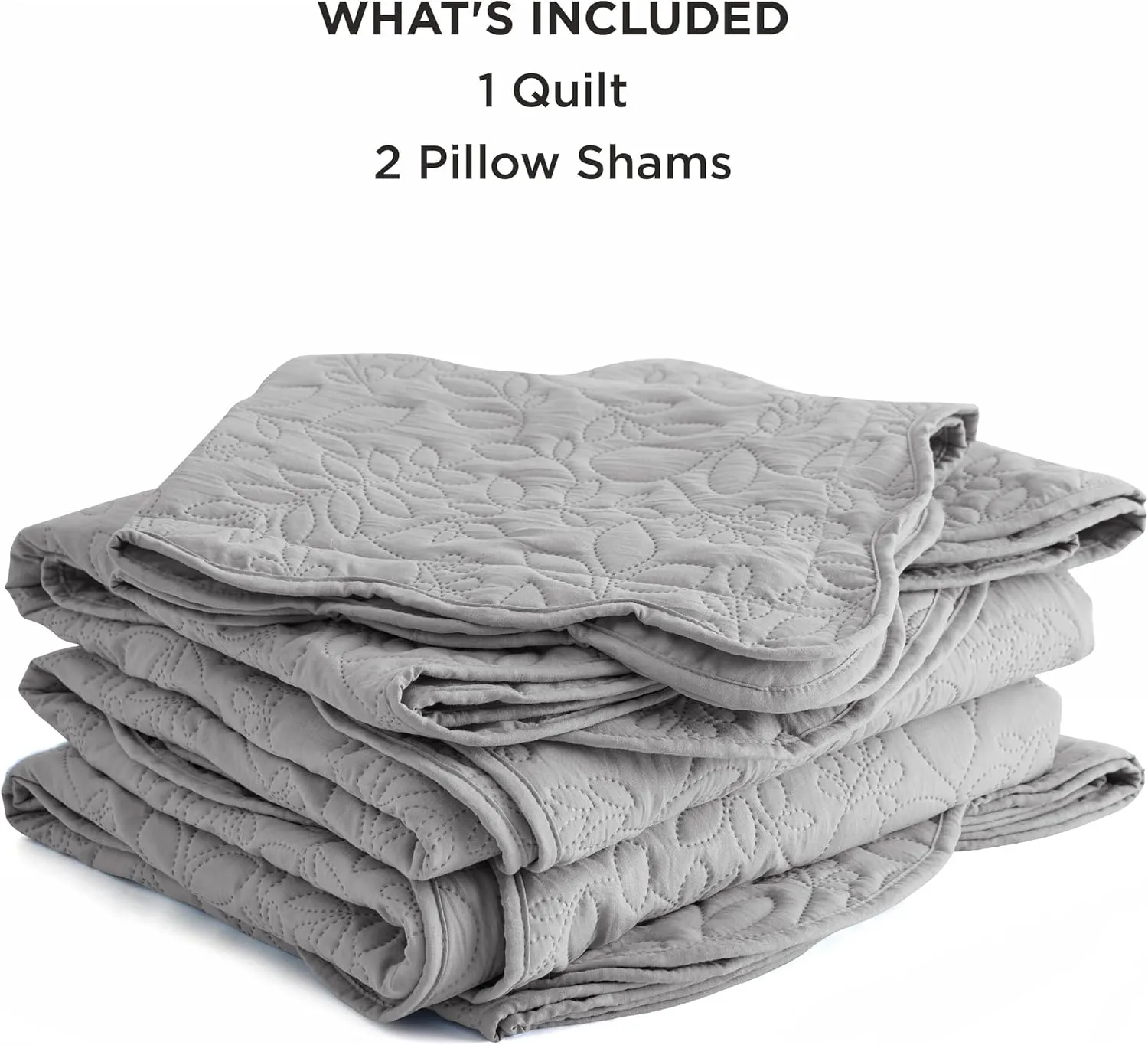 Bedsure Quilts Queen Size - Ultra Soft Pre-Washed Bedspread - Lightweight Grey Comforter with 2 Pillow Shams - Summer Bedding Set with Leaf Design 90x96 Inch