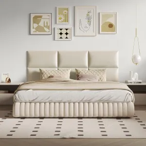Beige Stick Headboard - 6-Piece Wall-Mounted Bed Backboard for Queen Size Beds, 24 x 12 Inches, Easy-to-Install Decorative Bed Head and Peel and Stick Queen Size Headboard for Bedroom Décor