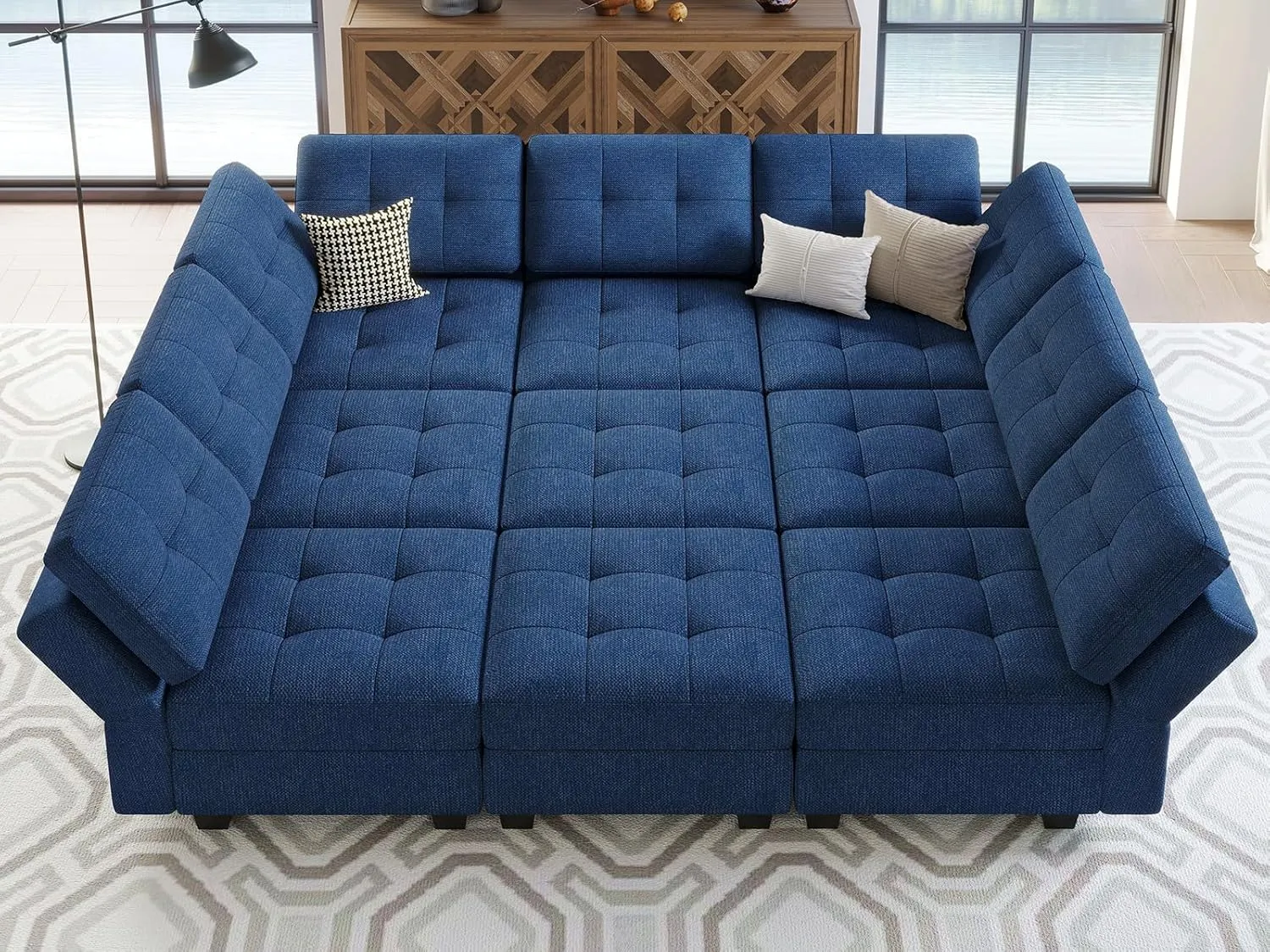 Belffin Modular Sectional Sleeper Sofa with Storage Oversized 9 Seat Modular Sofa Bed for Living Room Blue
