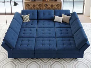 Belffin Modular Sectional Sleeper Sofa with Storage Oversized 9 Seat Modular Sofa Bed for Living Room Blue