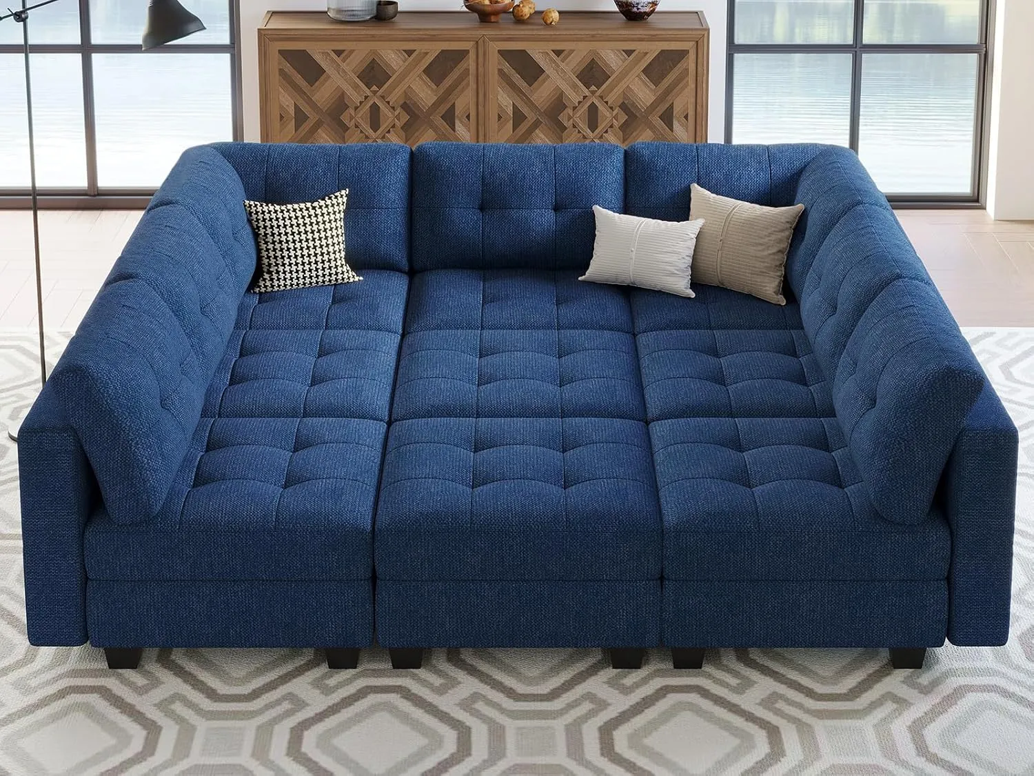 Belffin Modular Sectional Sleeper Sofa with Storage Oversized 9 Seat Modular Sofa Bed for Living Room Blue