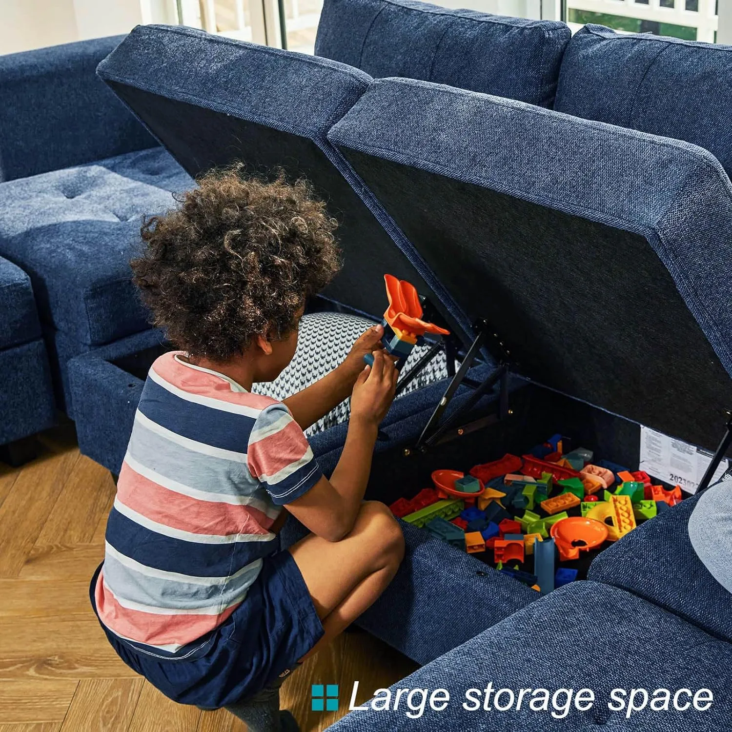 Belffin Modular Sectional Sleeper Sofa with Storage Oversized 9 Seat Modular Sofa Bed for Living Room Blue