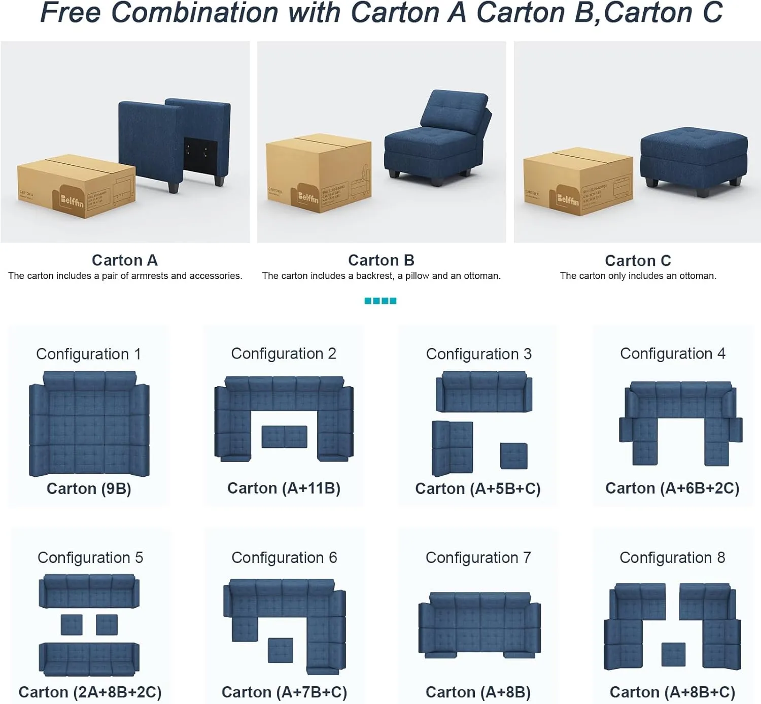 Belffin Modular Sectional Sleeper Sofa with Storage Oversized 9 Seat Modular Sofa Bed for Living Room Blue