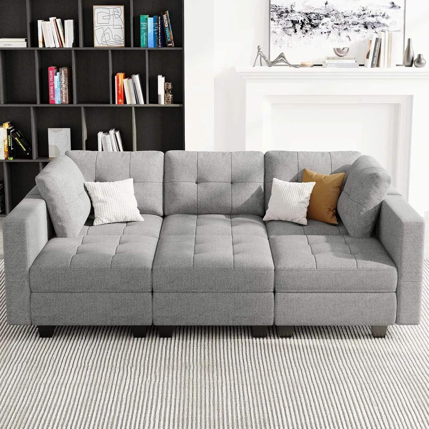 Belffin Modular Sectional Sleeper Sofa with Storage Sectional Couch Modular Sofa Bed Set for Living Room Light Grey