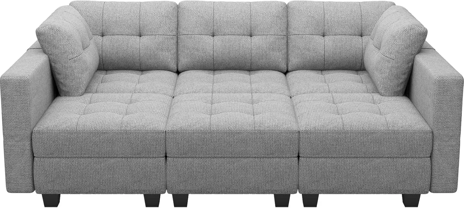 Belffin Modular Sectional Sleeper Sofa with Storage Sectional Couch Modular Sofa Bed Set for Living Room Light Grey