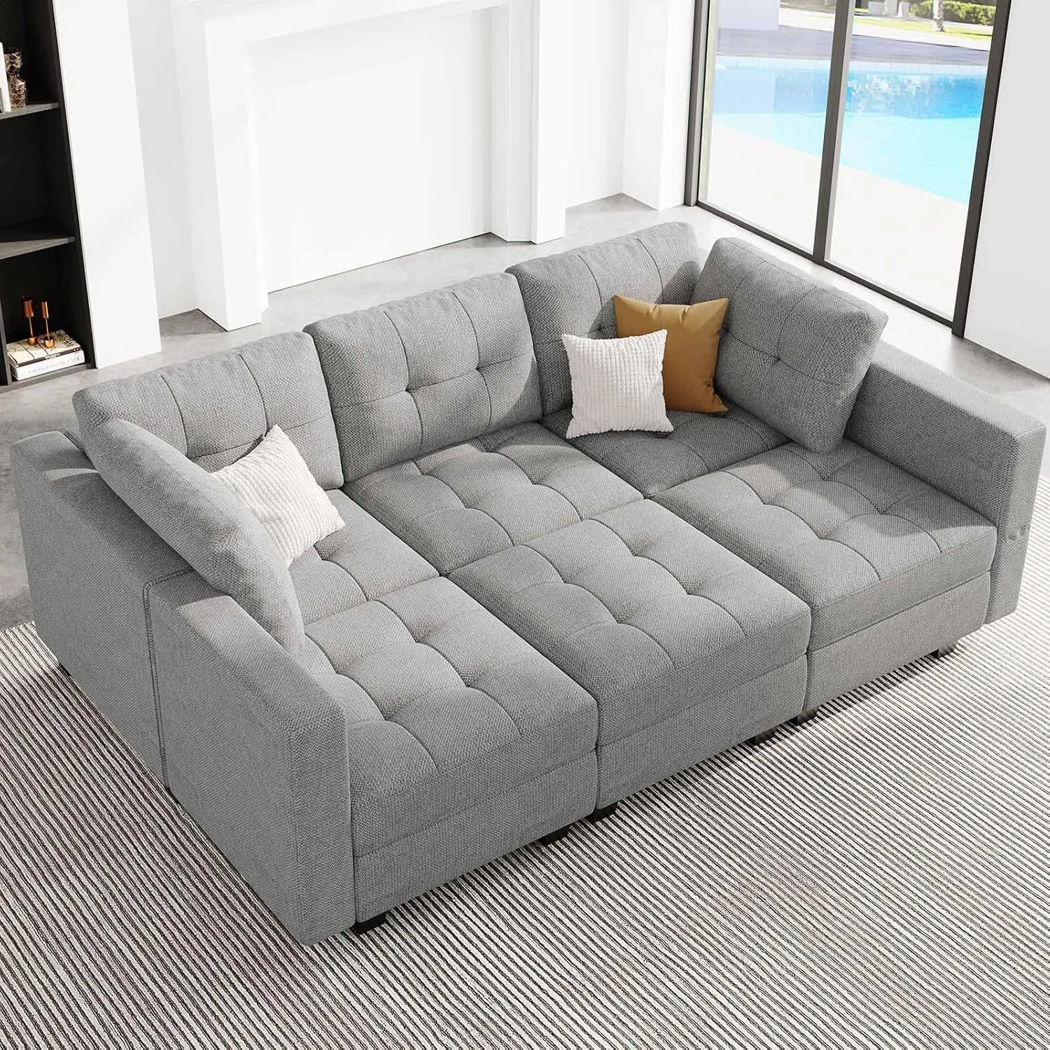 Belffin Modular Sectional Sleeper Sofa with Storage Sectional Couch Modular Sofa Bed Set for Living Room Light Grey