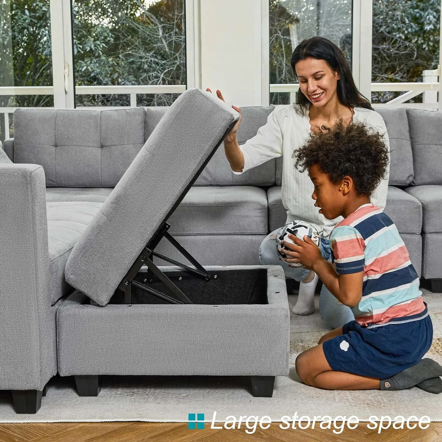 Belffin Modular Sectional Sleeper Sofa with Storage Sectional Couch Modular Sofa Bed Set for Living Room Light Grey