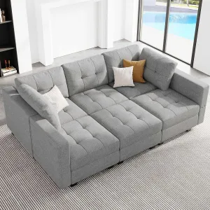Belffin Modular Sectional Sleeper Sofa with Storage Sectional Couch Modular Sofa Bed Set for Living Room Light Grey