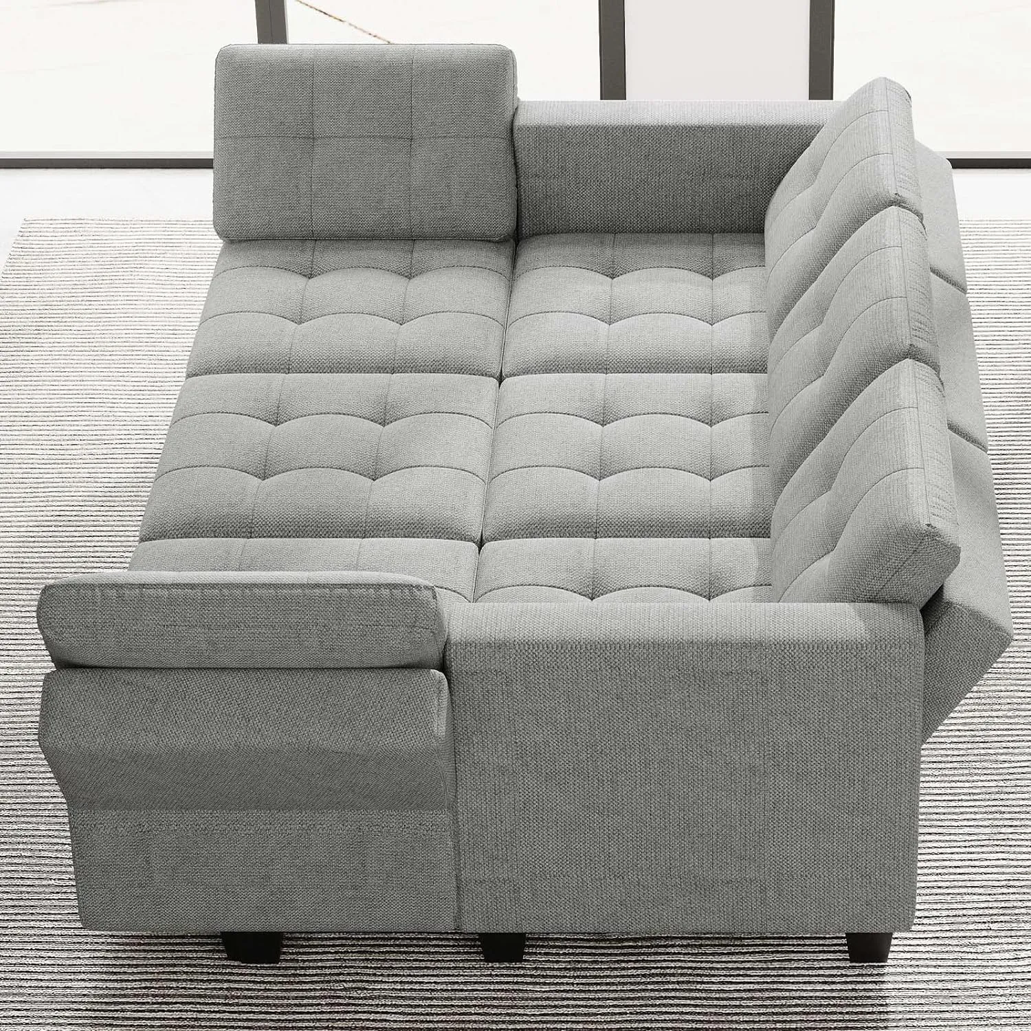 Belffin Modular Sectional Sleeper Sofa with Storage Sectional Couch Modular Sofa Bed Set for Living Room Light Grey