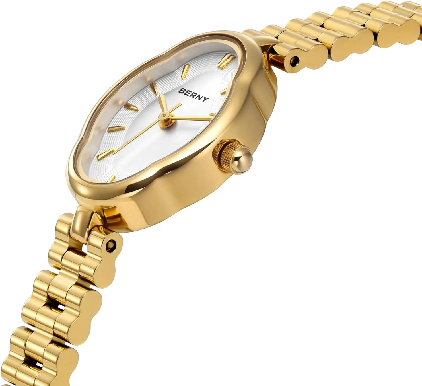 BERNY Gold Watches for Women Dainty Ladies Quartz Watch Vintage Copper Mirrors Shape Japanese Quartz Movement 3ATM Waterproof Fashion Female Wrist Watch Luxury Birthday Gifts